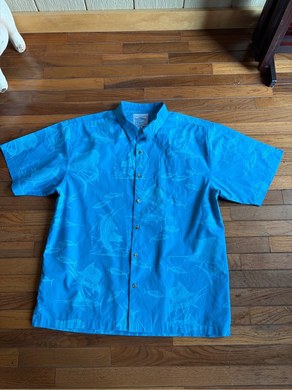 AFTCO Guy Harvey Turquoise Short-Sleeve Shirt Jacket with Subtle Fish Print